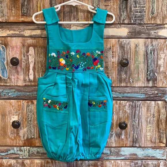 New. Handmade Bottoms Hand Embroidered Overalls From Oaxaca Mexico